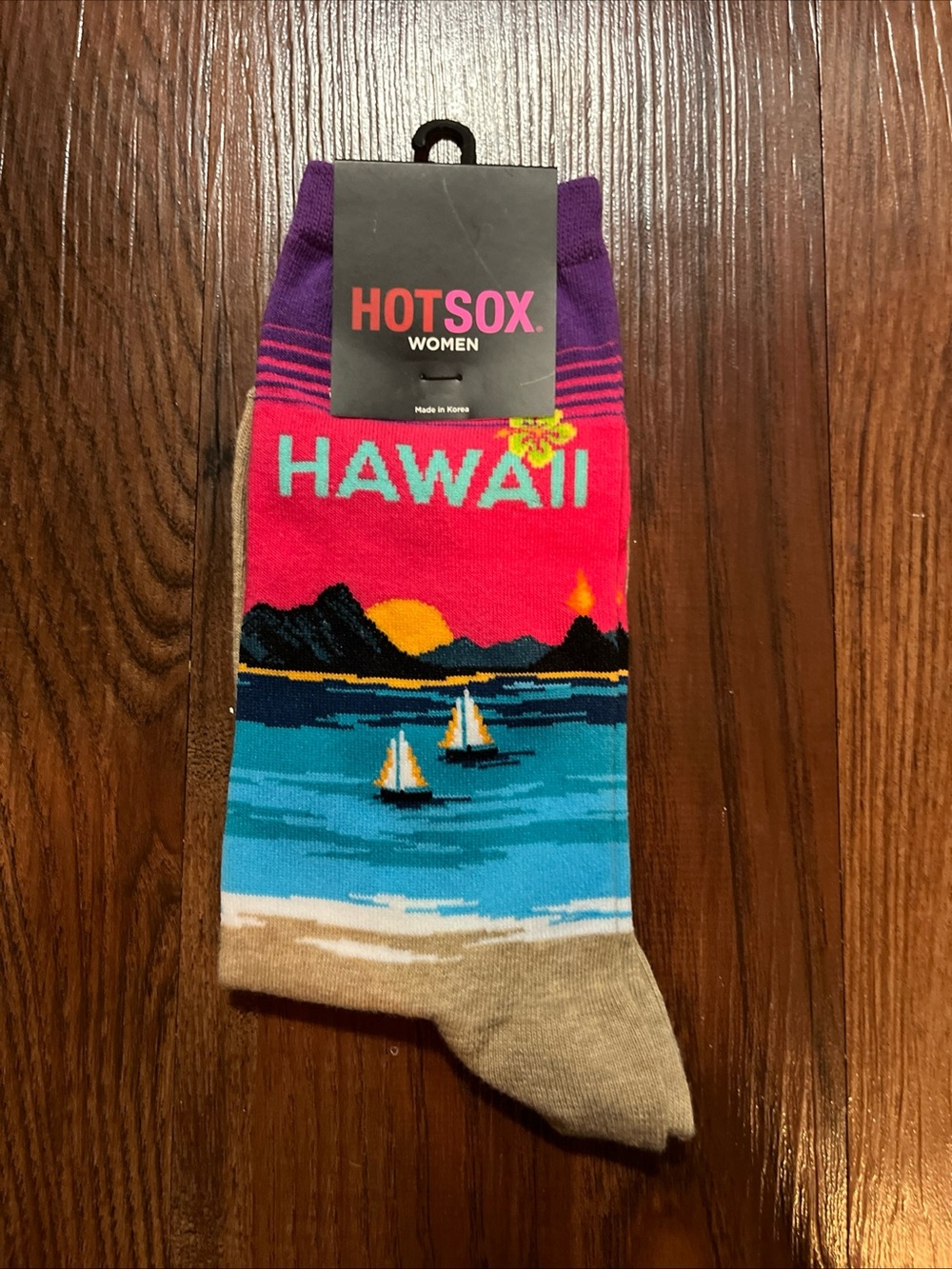 Hot Sox Hawaii Crew Socks - Pink, Blue, Teal, Purple, Tan